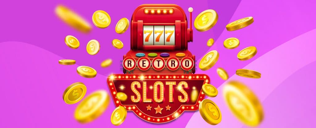 Classic slot reels with fruit, bars, 7s, and casino coins
