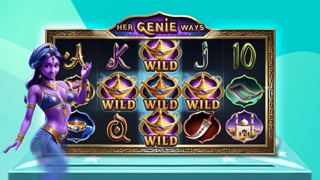 Her Genie Ways slot reels with genie character and Wild lamp symbols