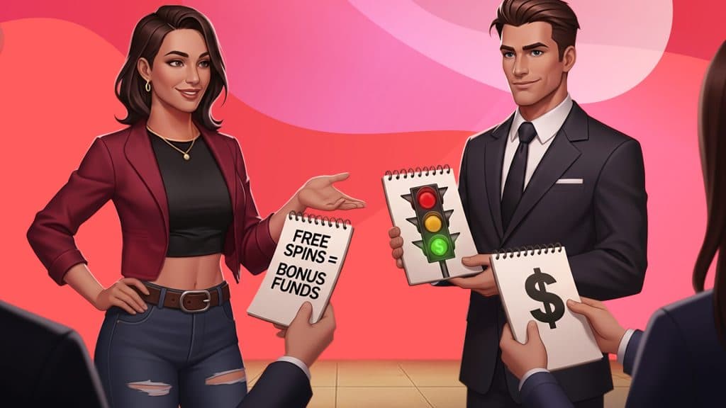 Both the man and woman presenter holds notebooks in front of the judges for their final pitch.