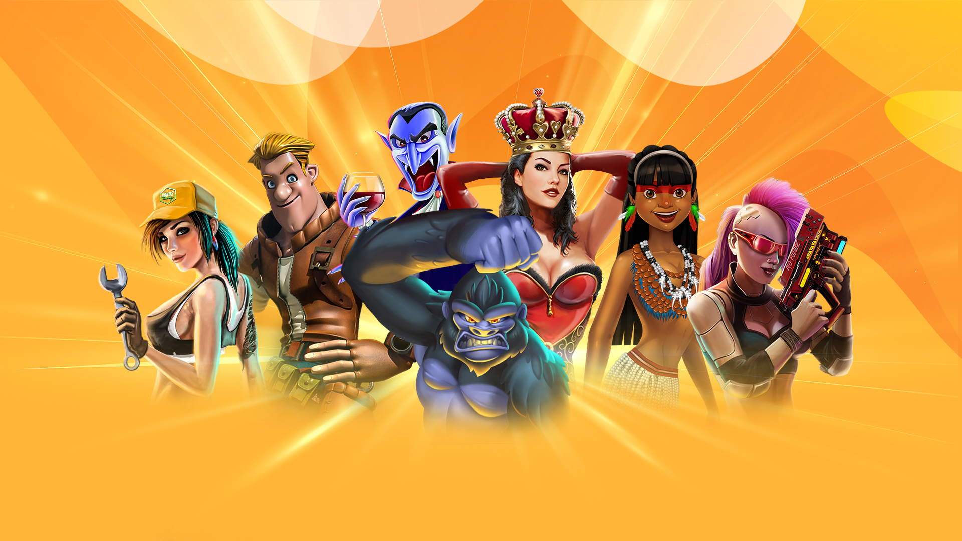 Associated characters from SLotsLV slots games.