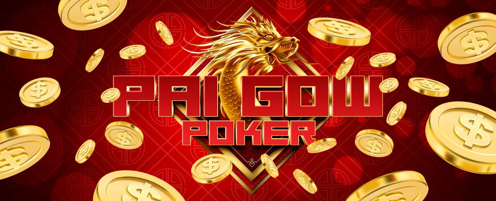 The Pai Gow Poker game symbol and its title appear in the center of the image, surrounded by gold coins.