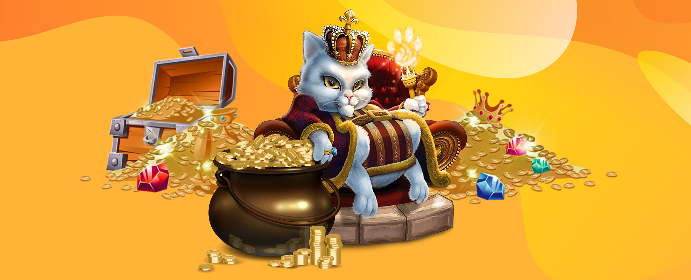King Cat sitting on his throne from the slot game, Cat Kingdom, at SlotsLV.