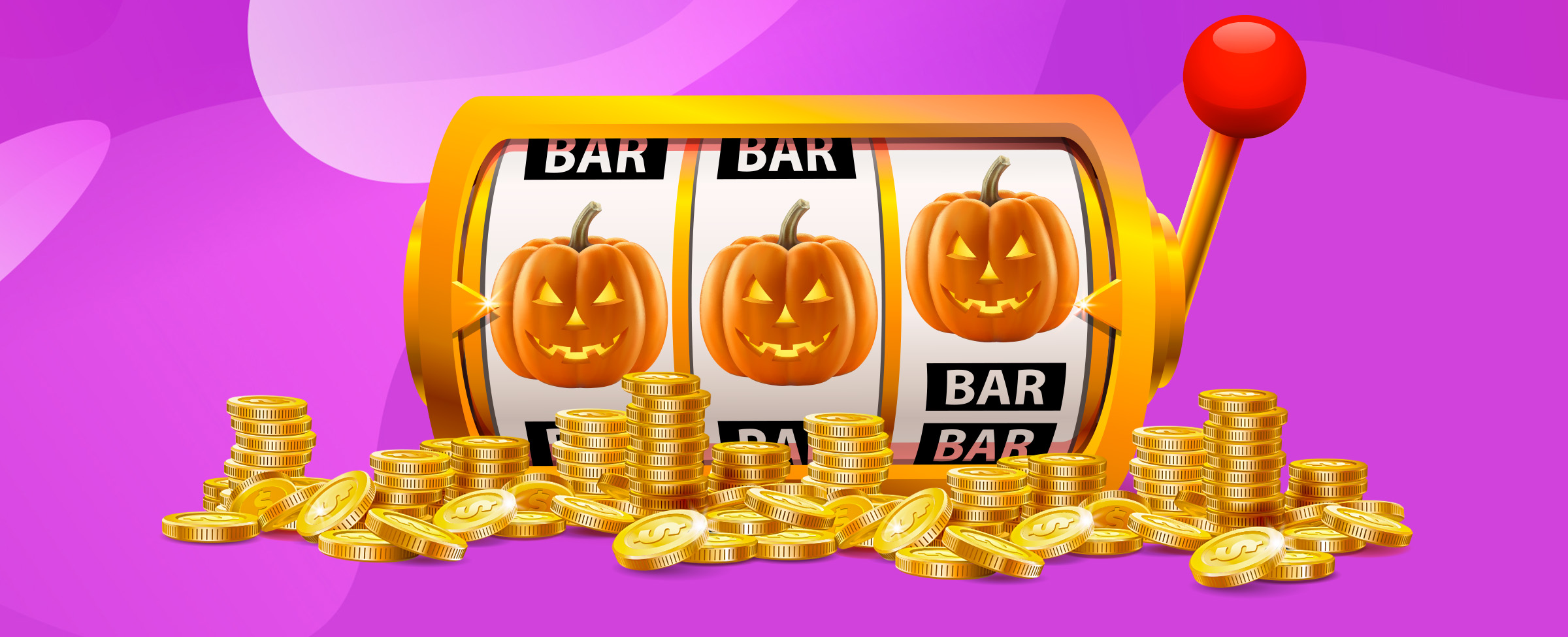 Three pumpkins with sneering smiles lined up across the online slots reels while gold coins line the sides.
