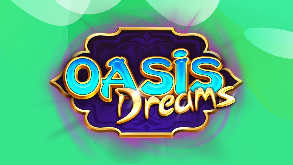 The logo for the SlotsLV online slot, Oasis Dreams on a light green background.