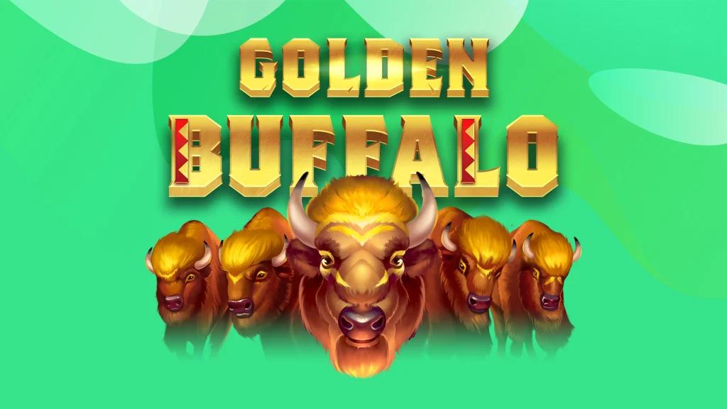 SlotsLV slots game logo for ‘Golden Buffalo’ against a green background.