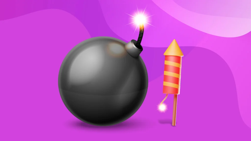 Cartoon dynamite set against a purple background.