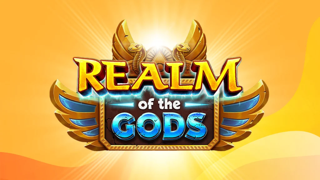 Text says ‘Real of the Gods’ over an Egyptian decal and a golden background.