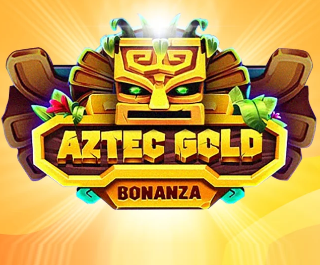 The text says ‘Aztec Gold Bonanza’ and there are stone figures surrounding.