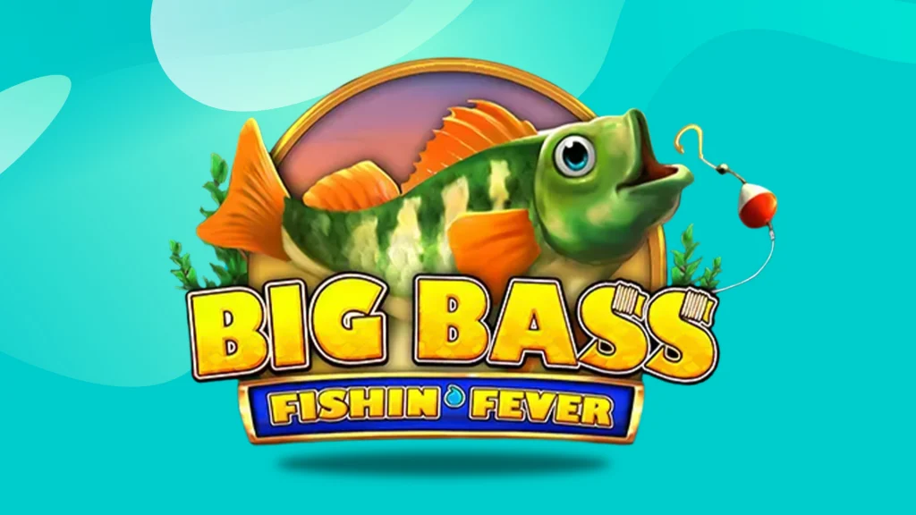 Under teal water, we see a bass about to bite a hook, and it’s behind text that reads “Big Bass Fishin Fever”. 