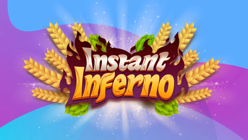 Stalks of golden wheat fan out from text that says “Instant Inferno”, and that’s all displayed on a purple and blue background.