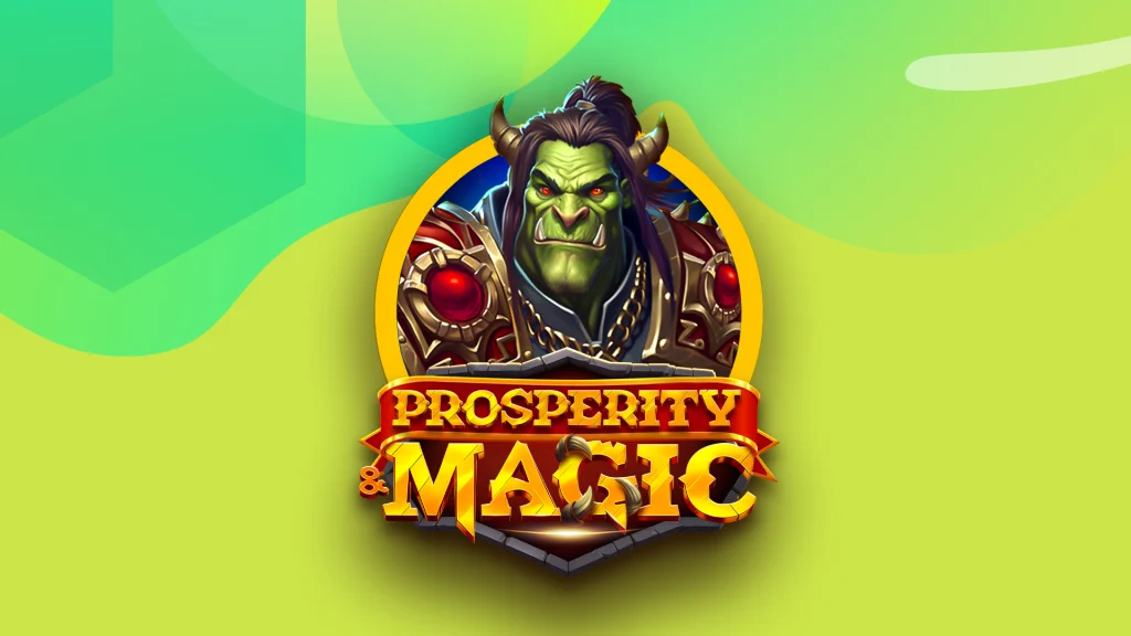 The logo for Prosperity & Magic, displaying a menacing orc character in ornate armor, surrounded by glowing red gems and golden details.