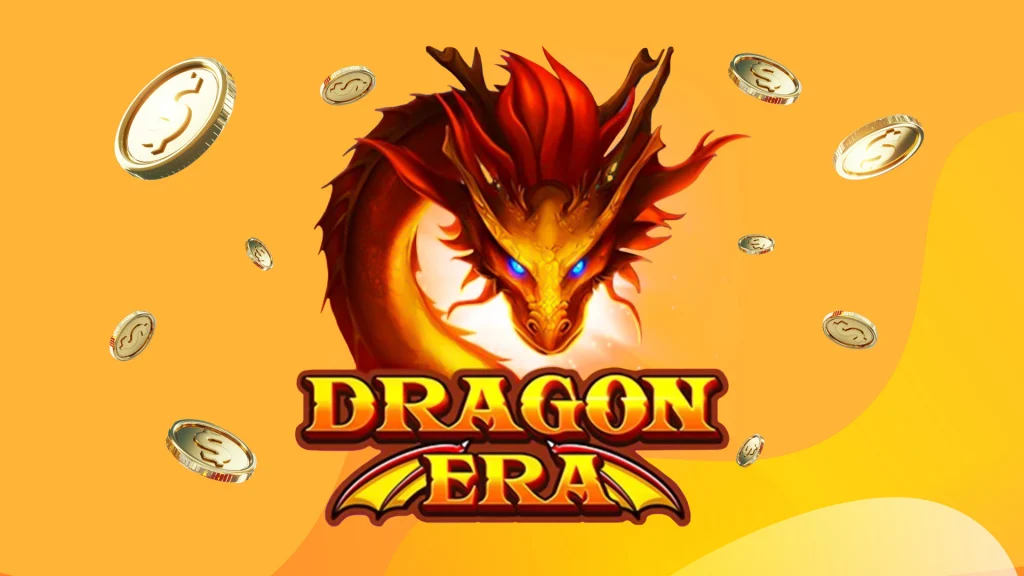 A ferocious dragon curls over text that says ‘Dragon Era’ in yellow, and it’s displayed over a gold background with gold coins dotted throughout. 