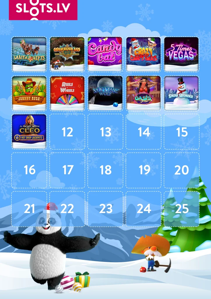 SlotsLV Advent Calendar with the first 11 days unlocked.