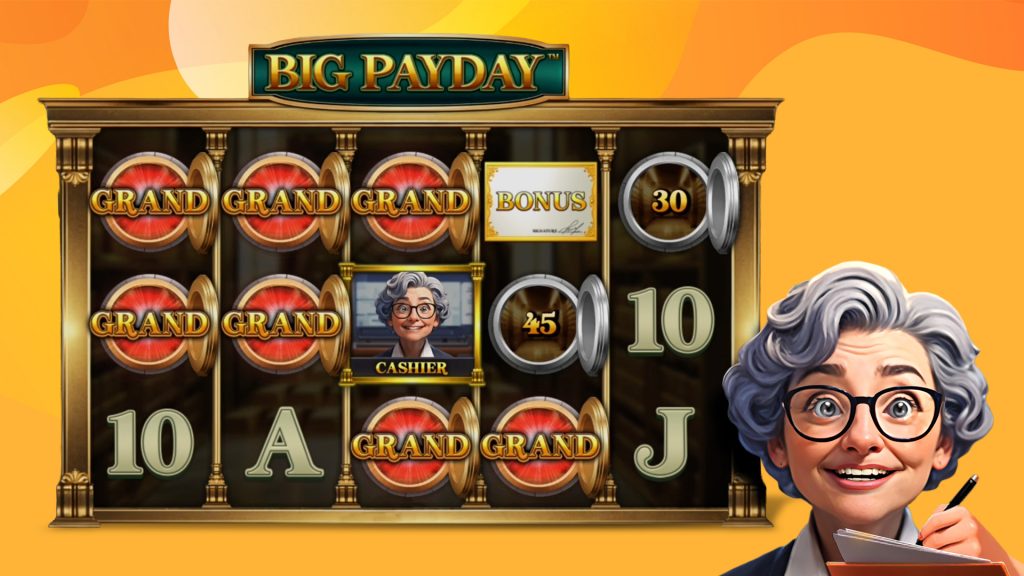 A Big Payday sot grid over a yellow background with a woman on the bottom right.
