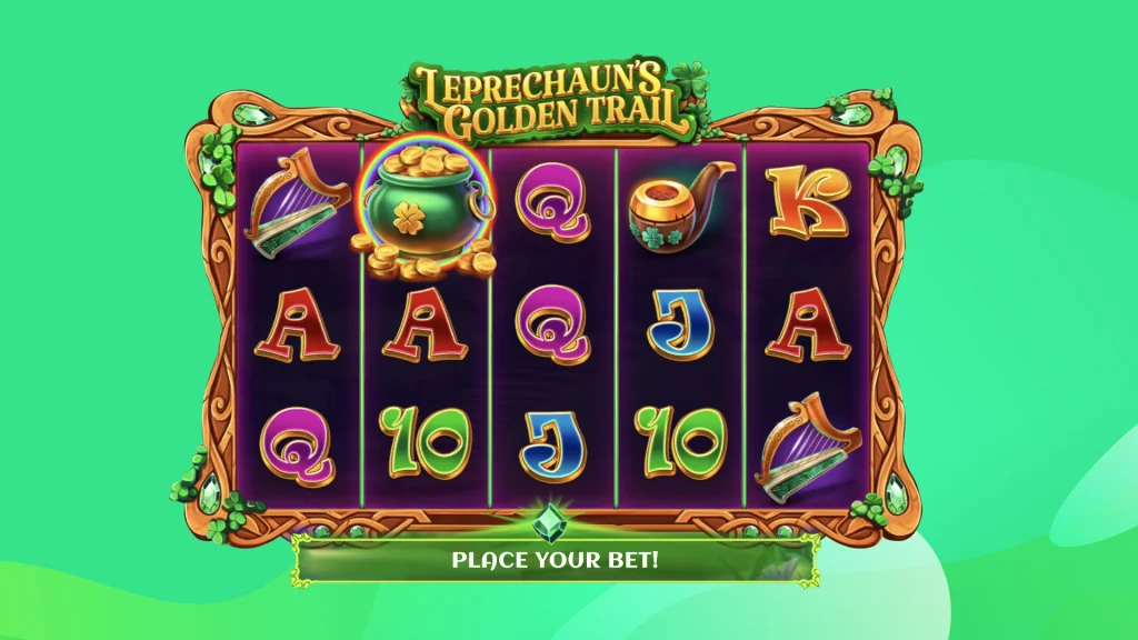 The 5x3 slot game is in action on a light green background.