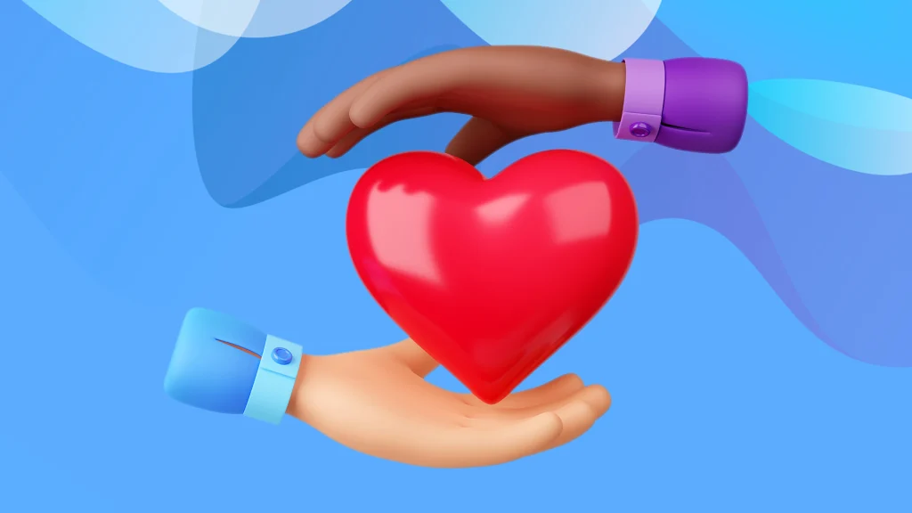 A heart with two hands around it, symbolizing slot machine etiquette.